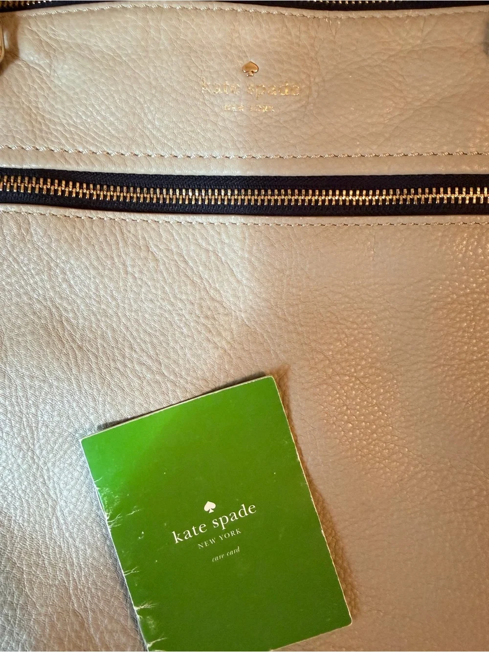 kate spade Leather Tote Bag in Taupe with Black Trim